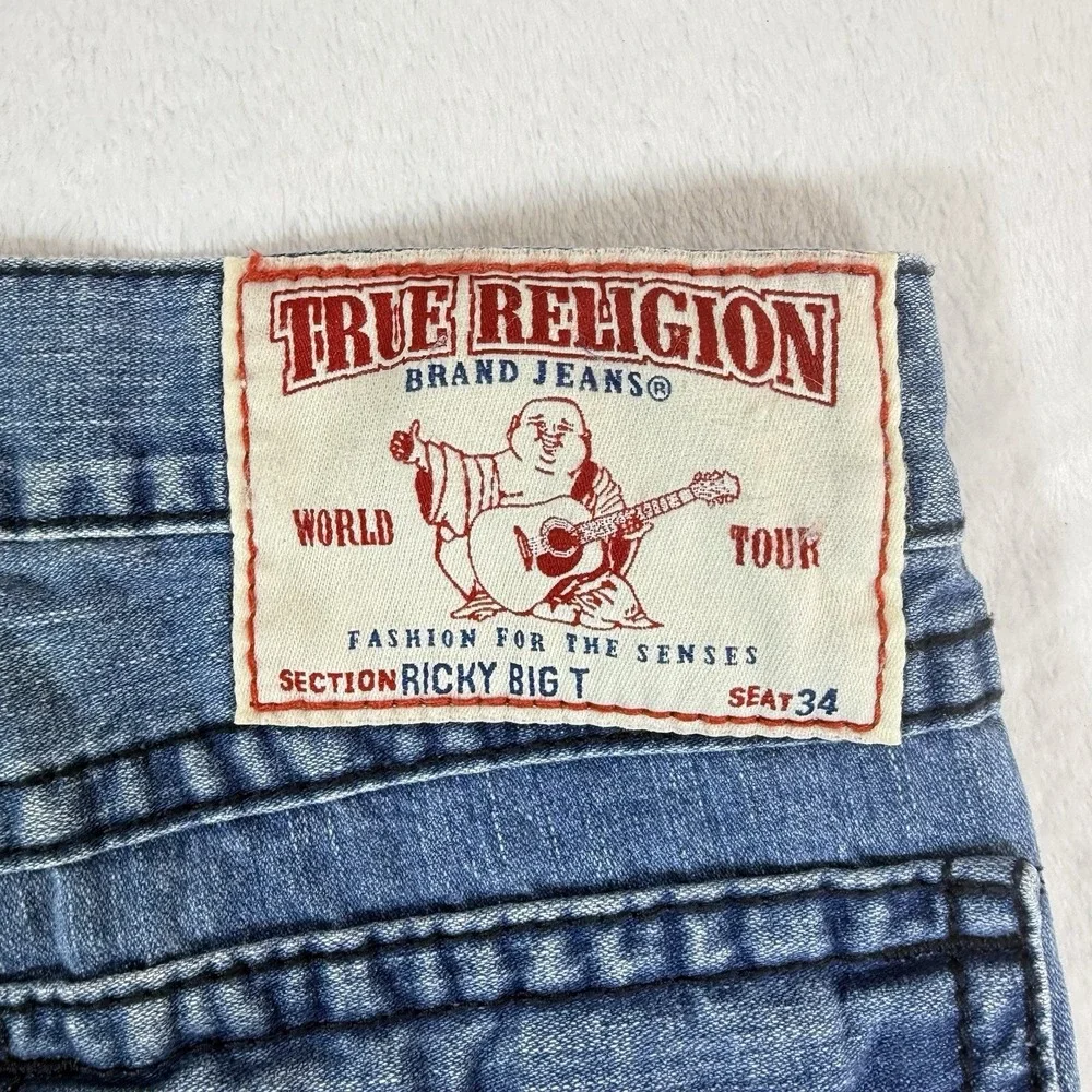 Vtg True Religion Ricky Big T Jeans Mens 34X33 Blue Straight Made In US Flap